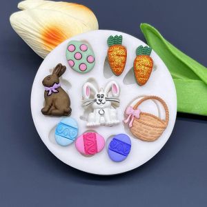 Mallen Easter Bunny Eieren Wortel Bloemmand Siliconen Mold Sugarcraft Chocolade Cupcake Bakvorm Fondant Cake Decorating Tools