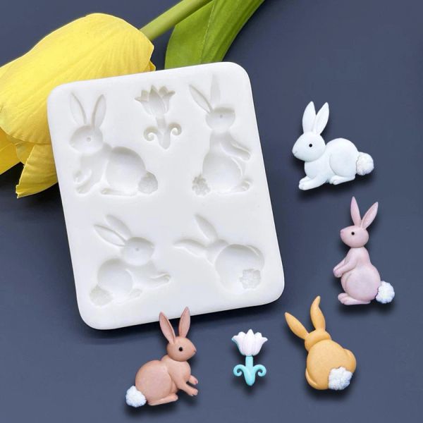 Moules de Pâques Bunny Flower Silicone Moule Sugarcraft Chocolate Cupcake Moule Moule Fondant Cake Decorating Tools