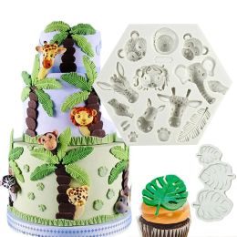 Moules Forest Lion Cookie Animal Moule Moule de tortue Feuilles de biscuit fondant moule de tampon pour les enfants Jungle Birthday Hawaii Party Party Decor