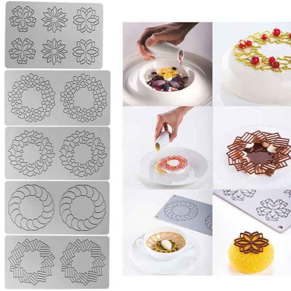 Moules cercles géométriques pétales en silicone gâteau en dentelle moule pomme paire gâteau outil de décoration de bordure décoration en dentelle