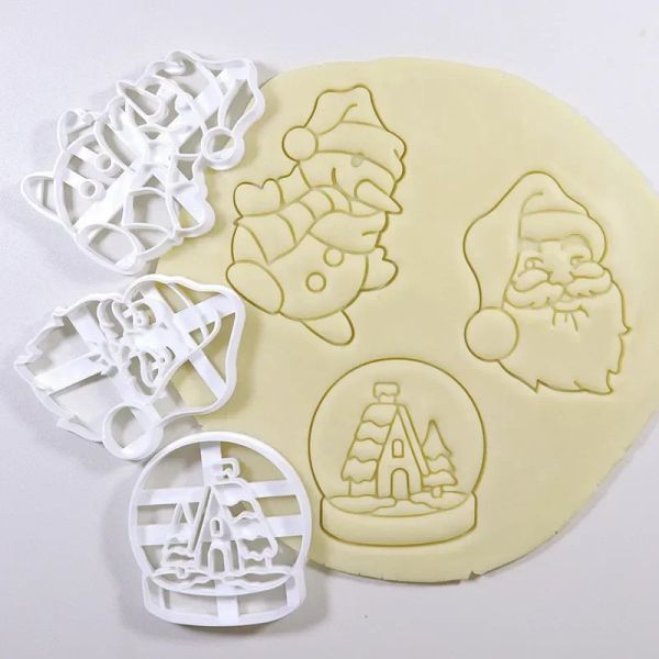 Moules joyeux Noël biscuit en embosser Moule de moule 3d Santa Claus Snowman Crystal Ball Fondant Stamp Cake Decorating Tools for Baking