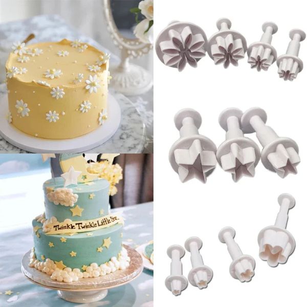 Moldes Mini Star Flower Flower Cutter Fondant Biscuit Campo en relieve Galletas de molde