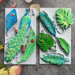 Moules Monstera Leaf Shape Peacock Biscuits pochoir Coffee décor de décoration de dessins Modèle de dessin outils de décoration de gâteau accessoires de cuisson