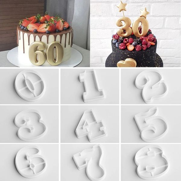 Moules nouveaux grands nombres numériques 0 à 8 Moule de gâteau dessin animé fondant biscuit givré outils de décoration de gâteau de gâteau boulange
