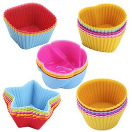 Moulds New Silicone Mold Cupcake Cake Muffin Baking Bakeware Non Stick Heat Resistant Reusable Heart Cupcakes Molds DIY Pudding Colorful B1102 0508