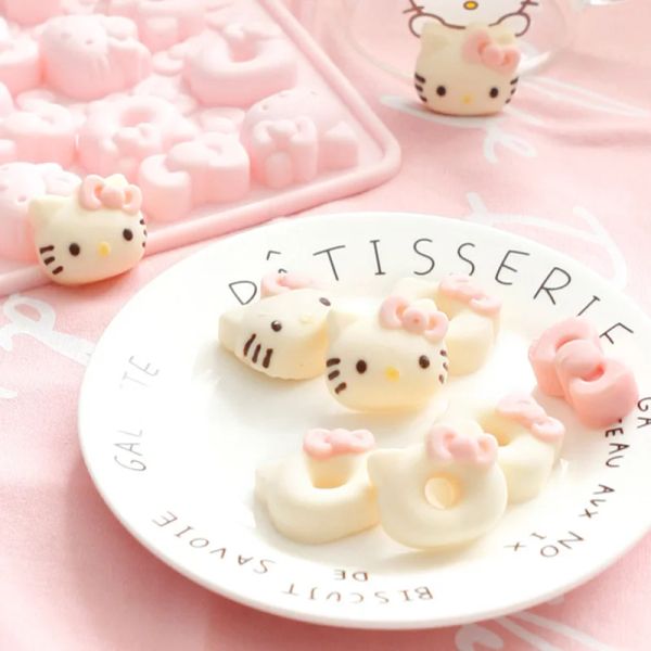 Moldes de gato rosa chocolate silicona molde dibujos animados mini rostros galletas dulces para fondant moldura herramienta de decoración de pasteles accesorios para hornear