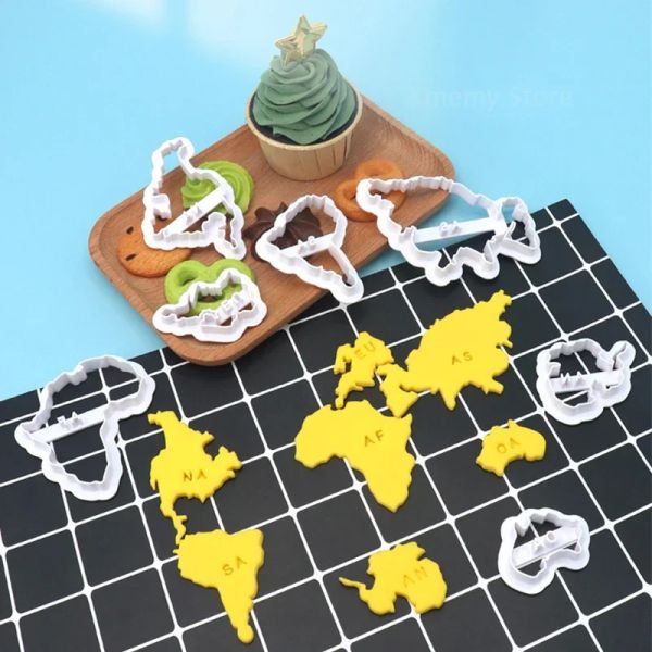 Moules sept continents Shape Cookie Coucheurs 3D Plastic World Map Biscuit Moule Cookie Stamp DIY Fondant Cake Moule Pâet