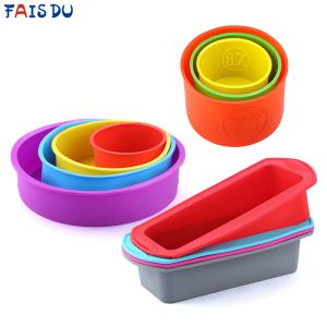 Moules de gâteau de silicone Moule rond Round Shape Rectangulaire Silicone Pain Pan Cake Round Forme Moule Moule 12 trous Muffin Cupcake Baking