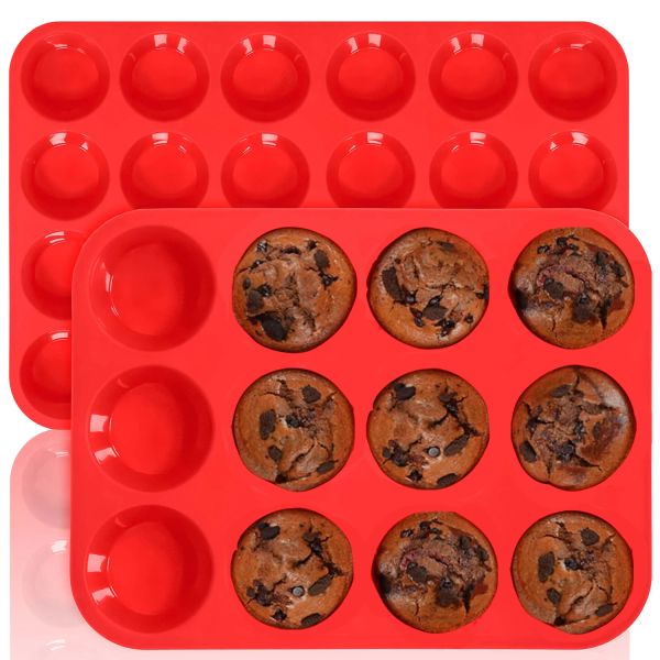 Moules en silicone muffin pan mini régulier 12 tasses et mini 24 tasses moules de boulangerie de poêle à muffins