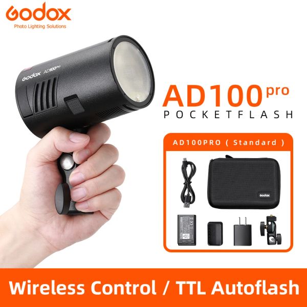 Mount Godox AD100PRO 100WS TTL 2,4G HSS 1/8000S Pocket Flash Light avec 7,2 V / 2600mAh Batterie au lithium 360 Full Power Flashs 0,011,5s