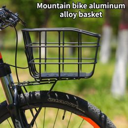 Mountain Bike Basket aluminium legering zwarte zilveren groente student tas voorop opslag fietsrek 240329