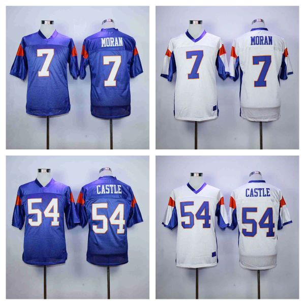 Maillot de Football du film Mountain Blue State Goats, 7 Moran 54 Castle, cousu, bleu, blanc, haut