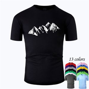 Montagne ligne Art O cou coton t-shirt hommes et femme unisexe été à manches courtes conçu t-shirt décontracté m01037 210726