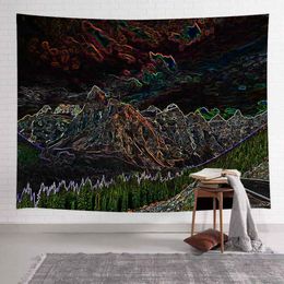 Mountain Red Sun Tapestry Forest Trees Natural Landscape Wall Hangende strandhanddoek Room Esthetisch Decor Home