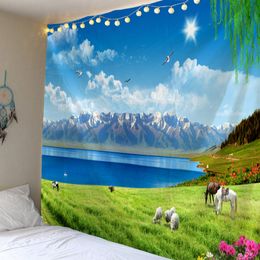 Paysage de montagne tapisserie luminable mur psychédélique suspendu anime wolf tapisserie boho décoration intérieure art art murm tissu