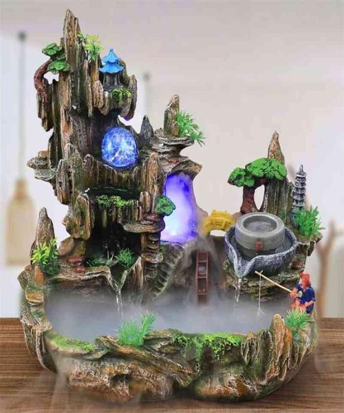 Mountain View Rockery Fountain Water Circulation Small Fish Tank Garden Bonsaï Décoration Lucky Feng Shui Ornements Humidificateur Y5314277