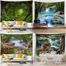 Mountain cascade tapisserie de paysage de nature tapisseries suspendues pour la chambre esthétique décor de chambre boho tarft de décoration de maison 240328