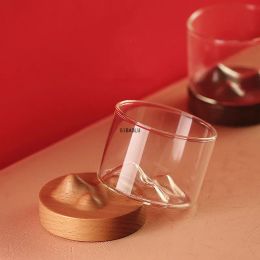 Vidromas de whisky de montaña con base de madera Beer Glass Glass Wine Cup Copa de té Whisky Set Bar Drinkware Accesorios