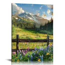 Mountain Wildflower Picture Wall Art Mount Rainier Landscape Canvas Painting Prints moderne slaapkamerdecoraties