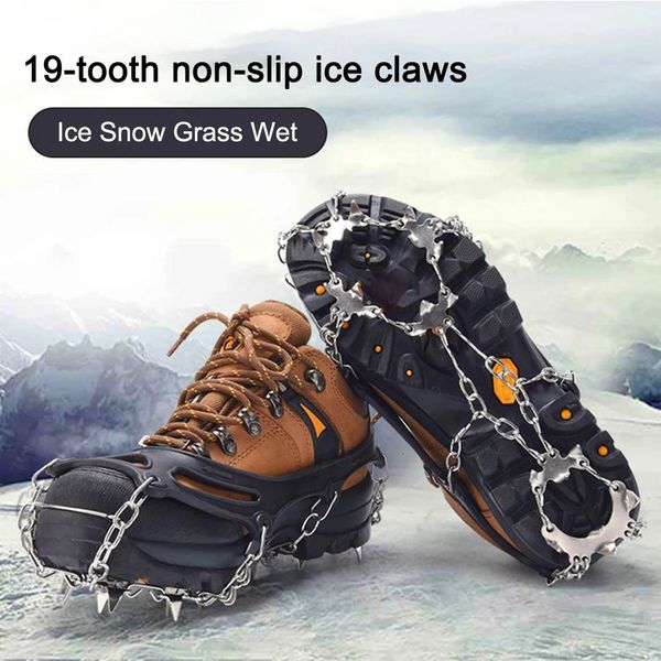 Crampones de montañismo Pinza de nieve de 19 dientes Tacos de montañismo antideslizantes con empuñaduras Cadena con púas Acero inoxidable Unisex Accesorios para caminar y senderismo 231021