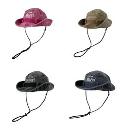 Chapeau d'alpinisme chapeau de pêcheur brodé en coton lavé Vintage pour hommes et femmes Protection solaire en plein air chapeau de cowboy occidental 240102