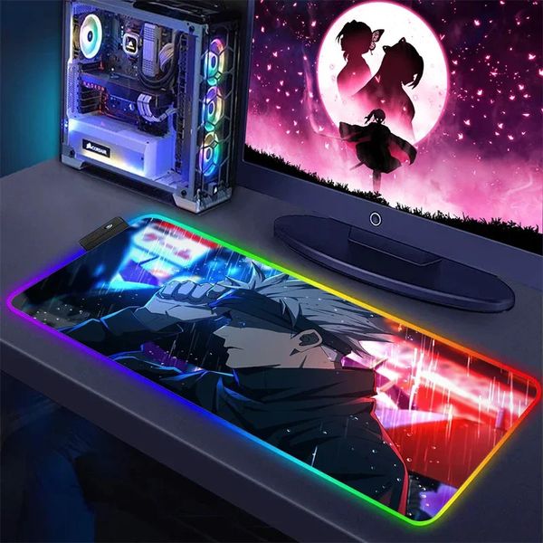 Mouse Board Rgb Mouse Pad Jujutsu Kaisen Computer Pad Animación PC Juego Protector de mesa Alfombra de escritorio Teclado Mesa Mause Game Pad 240113