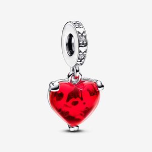 Mouse Kiss Corazón rojo Murano Glass Dangle Charm Pandoras Plata de ley 925 Conjunto de dijes de lujo Pulsera Fabricación de dijes Collar de diseñador Colgante Caja original