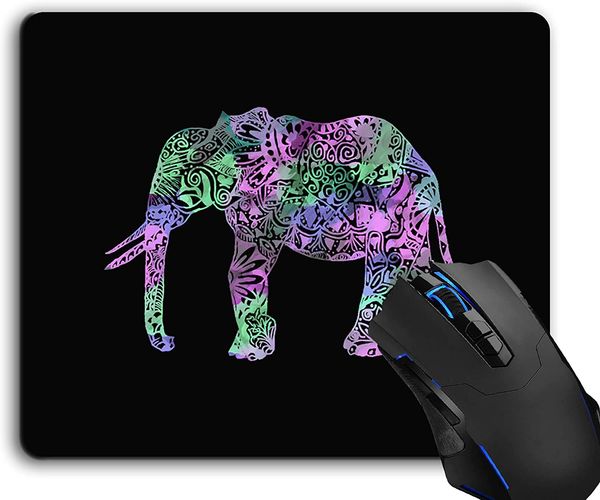 Tapis de souris, tapis de souris d'ordinateur d'éléphant floral tribal coloré accessoires de bureau base en caoutchouc antidérapante, tapis de souris pour souris d'ordinateur portable