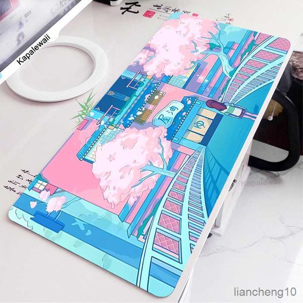 Mouse Pads Muñeca Anime Street Mouse Pad Gamer Large Pink Gaming Mousepad Art Computer Desk Mat Mouse Mat XXL 80x40 Para accesorios de oficina R230710