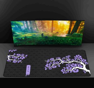 Tapis de souris Tapis de souris de poignet grand tapis de souris Gamer tapis de clavier fleur de cerisier violet XXXL tapis de souris accessoires PC tapis de bureau en caoutchouc 90x40 R231028