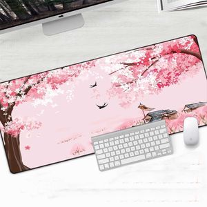 Tapis de souris poignet rose fleur de cerisier tapis de souris Sakura bureau ordinateur portable en caoutchouc doux tapis de souris 80x30 90x40 tapis de Table R230824