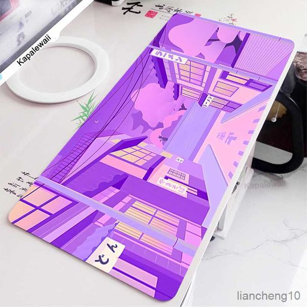 Alfombrillas de ratón Muñeca Purple Neon City Gaming Mousepad Gamer Desk Mat Toky Street Anime Mouse Pad XXL Teclado para Art Playmat 100x55 R230710