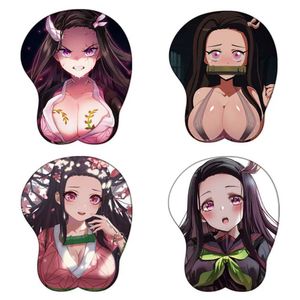 Muis pads pols rust anime demon dode kamado nezuko 3d mouse pad kimetsu no yaiba kawaii mousepad met zachte polssteun 2way fabric gaming bureau mat y240423