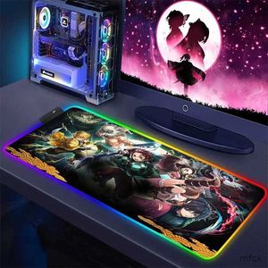 Muisblokken Pols Rests Anime Mouse Pad Kimetsu No Yaiba Mat Desk RGB Tapijt Gaming Matten LED Gamer Toetsenbord Bijlage Kast Demon Slayer PC Accessoires