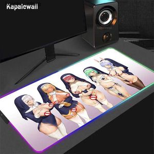 Muisblokken Polstoelen Anime Sexy Girls groot formaat RGB Mouse Pad Big Tits PC MousePads Gaming MousePad LED Desk Mat Vergrendelingsrand voor Computer MICE MAT Y240419 Y240419