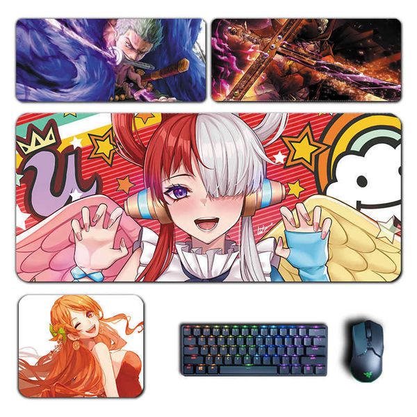 Tapis de souris Repose-poignets Anime Uta Grands tapis de souris Zoro Luffy Nami One Manga Piece Tapis de souris rouge pour ordinateur portable Gamer Pad PC Accessoires de jeu Tapis de bureau T230215