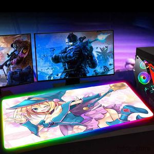 Muismatten Polssteunen Anime YuGiOh Dark Magician Girl Muismat Gaming Mausepad Computer Mat Pad Toetsenborden Mat LED Mausepad