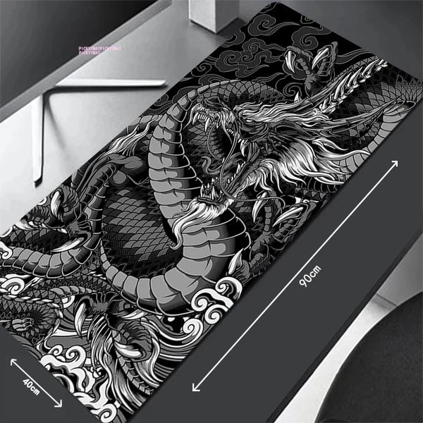 Tapis de souris repose-poignets noir blanc Dragon tapis de table ordinateur tapis de souris société grand tapis de bureau 100x50 cm grand tapis de souris Gamer 231204
