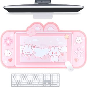 Tapis de souris Repose-poignets Bunny Desk Pad NS Switch Clavier Tapis de jeu Grand tapis de souris Pastel Pink Animal Kawaii Cute Anime Blotter Protector 230712