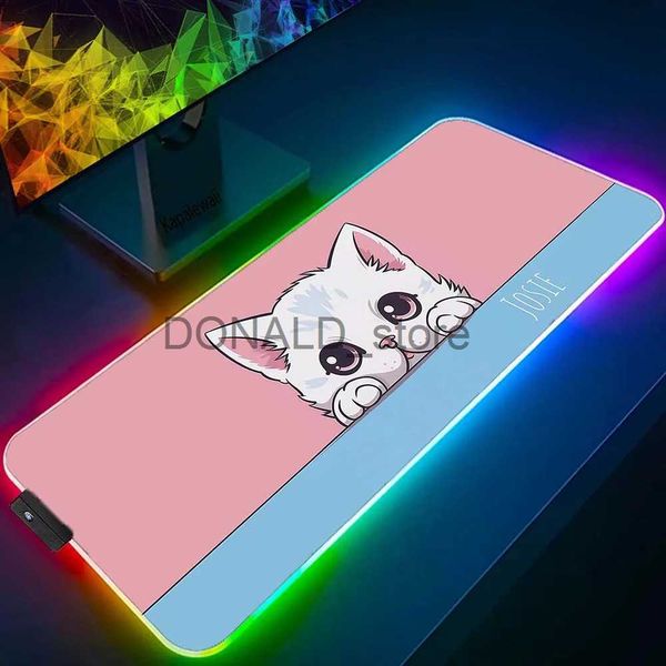 Tapis de souris Repose-poignets Chat LED Kawaii Mause Pad RGB Tapis de souris Vitesse de jeu Tapis de clavier Bureau Tapis de bureau en caoutchouc XXL Pc Gamer Tapis de souris Tapis de souris en caoutchouc J231215