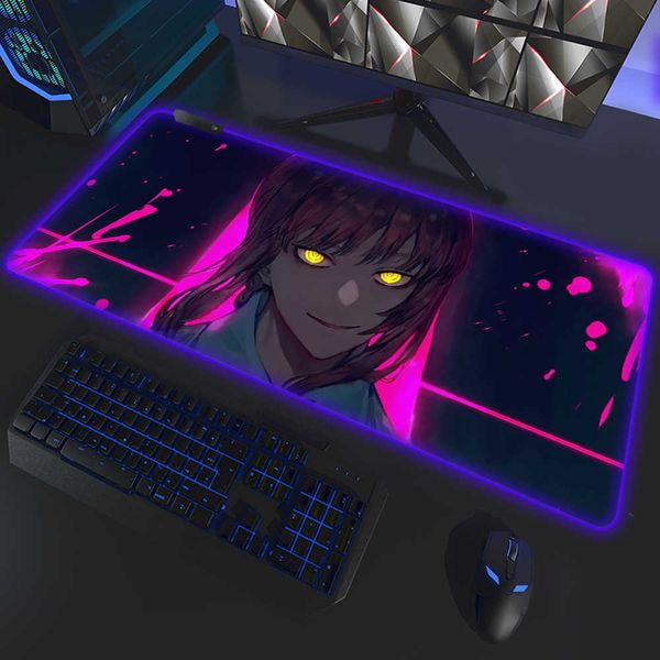 Tapis de souris Repose-poignets Tronçonneuse Homme Tapis de souris de jeu Anime Tapis de souris RVB Grand tapis de souris Gamer XXL Tapis de souris Grand tapis de souris PC Tapis de jeu de bureau T230215