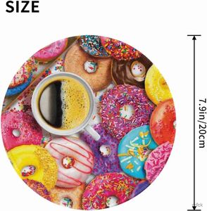 Muismatten Polssteunen Kleurrijke Koffie en Donuts Print Muismat met antislip rubberen basis Leuke ronde muismat voor laptopcomputer Kantoor 7,9x7,9 inch