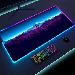 Muismatten Polssteunen Kleurrijke lichtgevende LED-verlichting Muismat Firewatch Forest Antislip RGB-muismat Gaming voor PC Gamer 900x400mm Grote bureaumat XL YQ231117