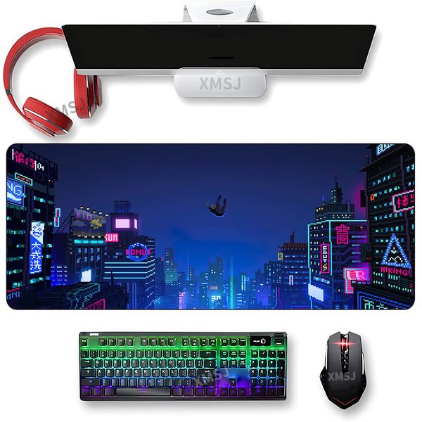 Tapis de souris Repose-poignets Coloré Night City Clavier d'ordinateur portable PC Gaming Gamer Tapis de bureau Anti Slip Grand Pad Accessoires Tapis de souris Deskmat 230823