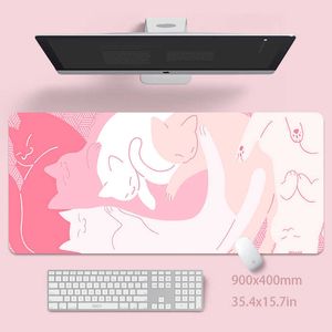 Tapis de souris Repose-poignets Chat mignon Grand tapis de souris 100x50cm Grand ordinateur Tapis de souris rose Tapis de souris de jeu Grand tapis de clavier Tapis de souris Gamer Tapis de bureau T230215