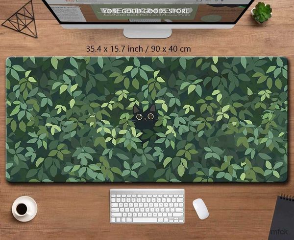 Ratón de ratones Muñecas de muñeca Mat de escritorio Kawaii Black Mousepad Plantas estéticas Naturaleza de la computadora portátil Rug redonda Mousepad gran juego de juegos para almohadillas de mouse verde