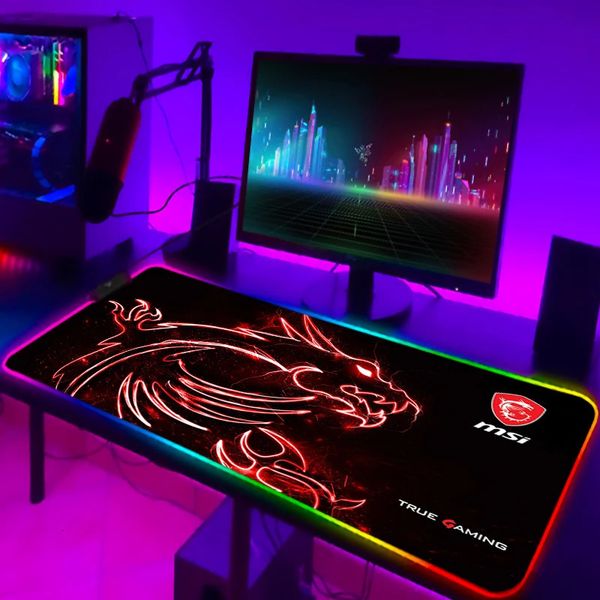 Alfombrillas de ratón Reposamuñecas Alfombrilla de escritorio Pad Gamer MSI Gaming Mousepad RGB Accesorios PC Alfombrilla completa Escritorios de computadora DIY LED Mausepad 231130