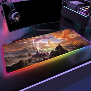 Muismatten Polssteunen Evil Dragon RGB Pad Zwart Neon Lights Gamer Accessoires LED MousePad Grote Monster Bureau Speelkleed met Bac314v