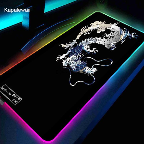 Alfombrillas para ratón Reposamuñecas Juego Mousepad XXL Juego grande Luminoso Mouse Pad Japonés LED Big Mouse Mat Gamer Dragon RGB Escritorio Pad Teclado retroiluminado Mat J231215