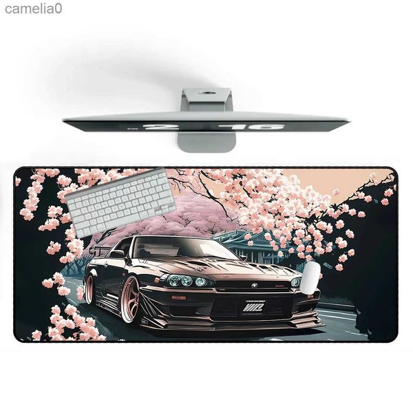 Ratones de ratón Muñeco de muñeca Gamán de ratón Pad, flor de cerezo con escritorio de automóvil Mat Mousepad 900x400 japonés XXL Desk Mat Nissan GTRL231221